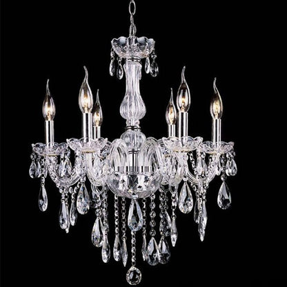 Contemporary Scandinavian Branch Pendant Candle Crystal Glass Metal 6-light Chandelier for Living Room