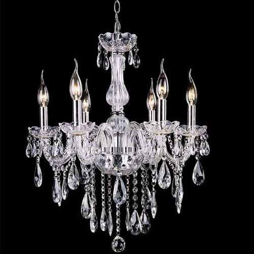 Contemporary Scandinavian Branch Pendant Candle Crystal Glass Metal 6-light Chandelier for Living Room