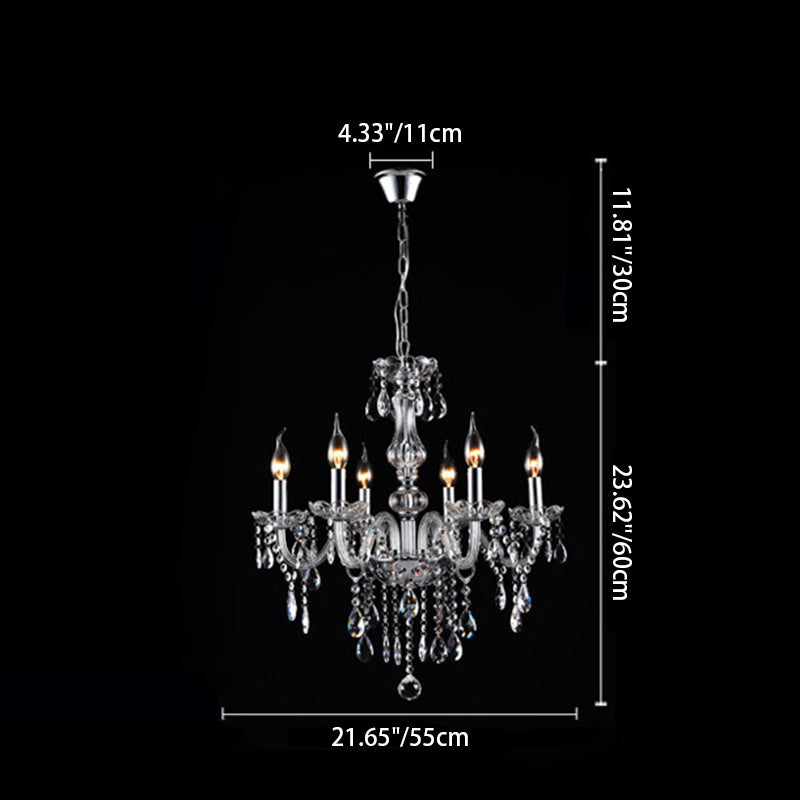 Contemporary Scandinavian Branch Pendant Candle Crystal Glass Metal 6-light Chandelier for Living Room BulbSquare