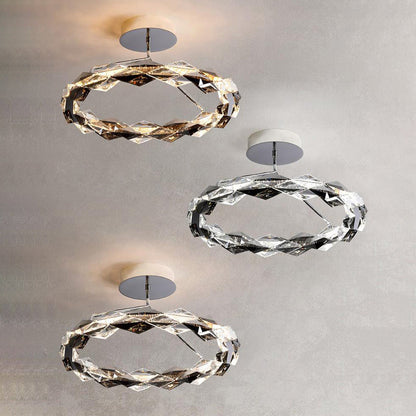 Modern Simplicity Round Prism Crystal Hardware LED Semi-Flush Mount Ceiling Light For Bedroom