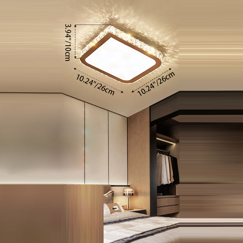 Modern Luxury Square Flower Crystal Stainless Steel LED Flush Mount Ceiling Light For Living Room