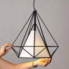 Contemporary Industrial Triangle Cone Prismatic Fabric Iron 1-Light Pendant Light For Living Room