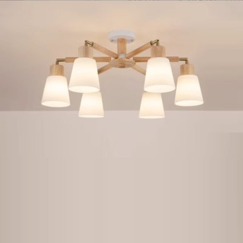 Contemporary Scandinavian Round Branch Pvc Wood Iron 3/6/8 Light Chandelier for Living Room BulbSquare