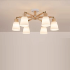 Contemporary Scandinavian Round Branch Pvc Wood Iron 3/6/8 Light Chandelier for Living Room BulbSquare