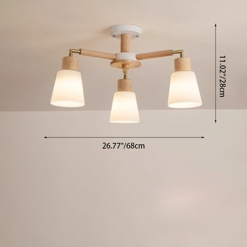 Contemporary Scandinavian Round Branch Pvc Wood Iron 3/6/8 Light Chandelier for Living Room BulbSquare