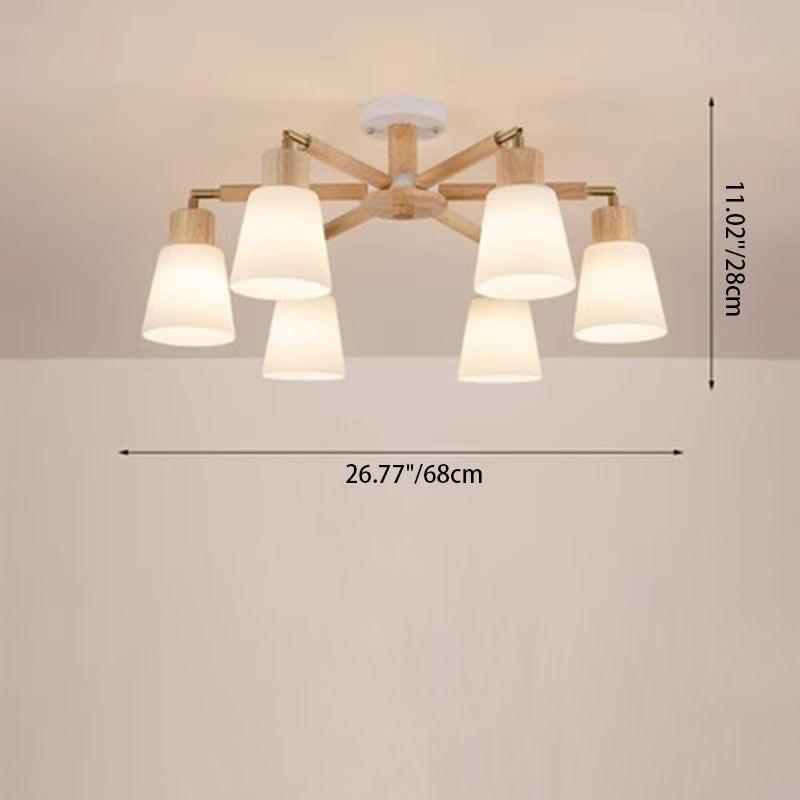 Contemporary Scandinavian Round Branch Pvc Wood Iron 3/6/8 Light Chandelier for Living Room BulbSquare