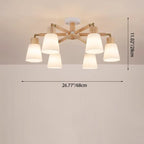 Contemporary Scandinavian Round Branch Pvc Wood Iron 3/6/8 Light Chandelier for Living Room BulbSquare