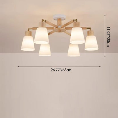 Contemporary Scandinavian Round Branch Pvc Wood Iron 3/6/8 Light Chandelier for Living Room