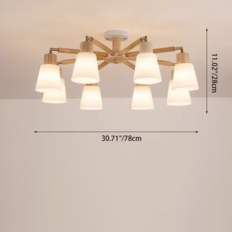 Contemporary Scandinavian Round Branch Pvc Wood Iron 3/6/8 Light Chandelier for Living Room