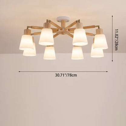 Contemporary Scandinavian Round Branch Pvc Wood Iron 3/6/8 Light Chandelier for Living Room
