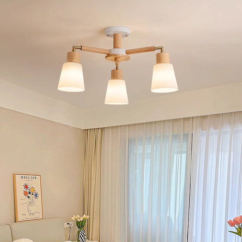 Contemporary Scandinavian Round Branch Pvc Wood Iron 3/6/8 Light Chandelier for Living Room