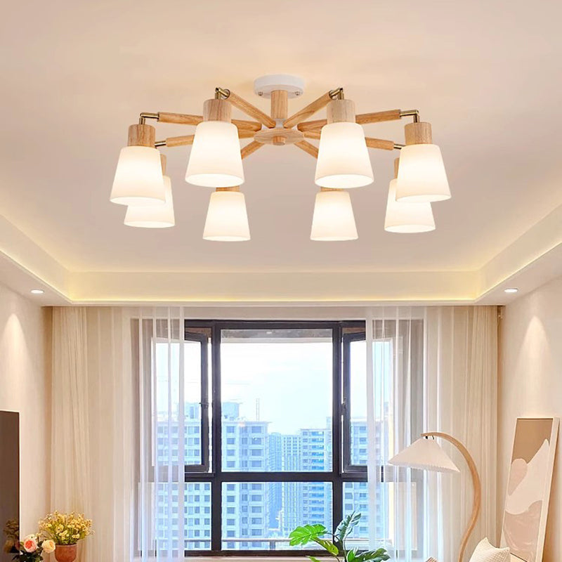 Contemporary Scandinavian Round Branch Pvc Wood Iron 3/6/8 Light Chandelier for Living Room BulbSquare