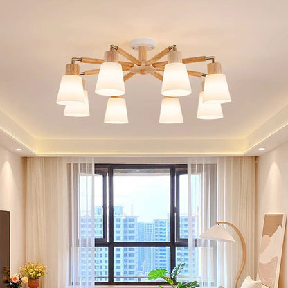 Contemporary Scandinavian Round Branch Pvc Wood Iron 3/6/8 Light Chandelier for Living Room