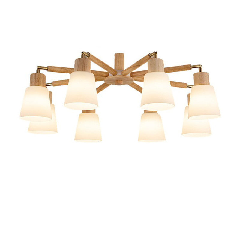 Contemporary Scandinavian Round Branch Pvc Wood Iron 3/6/8 Light Chandelier for Living Room BulbSquare
