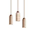 Traditional Japanese Round Rectangular Cylinder Yellow Travertine Solid Wood 1-light Pendant Light for Living Room BulbSquare