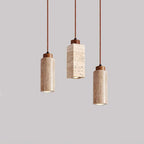 Traditional Japanese Round Rectangular Cylinder Yellow Travertine Solid Wood 1-light Pendant Light for Living Room BulbSquare