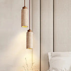 Traditional Japanese Round Rectangular Cylinder Yellow Travertine Solid Wood 1-light Pendant Light for Living Room BulbSquare