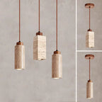 Traditional Japanese Round Rectangular Cylinder Yellow Travertine Solid Wood 1-light Pendant Light for Living Room BulbSquare