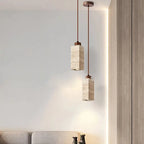 Traditional Japanese Round Rectangular Cylinder Yellow Travertine Solid Wood 1-light Pendant Light for Living Room BulbSquare