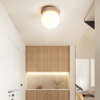 Contemporary Scandinavian Orb Round Yellow Travertine 1-Light Flush Mount Ceiling Light For Living Room