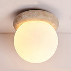 Contemporary Scandinavian Orb Round Yellow Travertine 1-Light Flush Mount Ceiling Light For Living Room