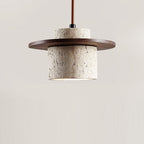 Traditional Japanese Bowl Round Ball Half Round Beige Travertine Solid Wood 1-light Pendant Light for Living Room BulbSquare