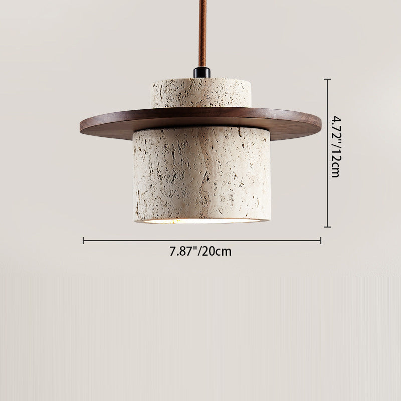 Traditional Japanese Bowl Round Ball Half Round Beige Travertine Solid Wood 1-light Pendant Light for Living Room BulbSquare