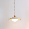 Traditional Japanese Bowl Round Ball Half Round Beige Travertine Solid Wood 1-light Pendant Light for Living Room BulbSquare