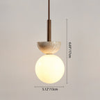Traditional Japanese Bowl Round Ball Half Round Beige Travertine Solid Wood 1-light Pendant Light for Living Room BulbSquare