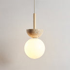 Traditional Japanese Bowl Round Ball Half Round Beige Travertine Solid Wood 1-light Pendant Light for Living Room BulbSquare