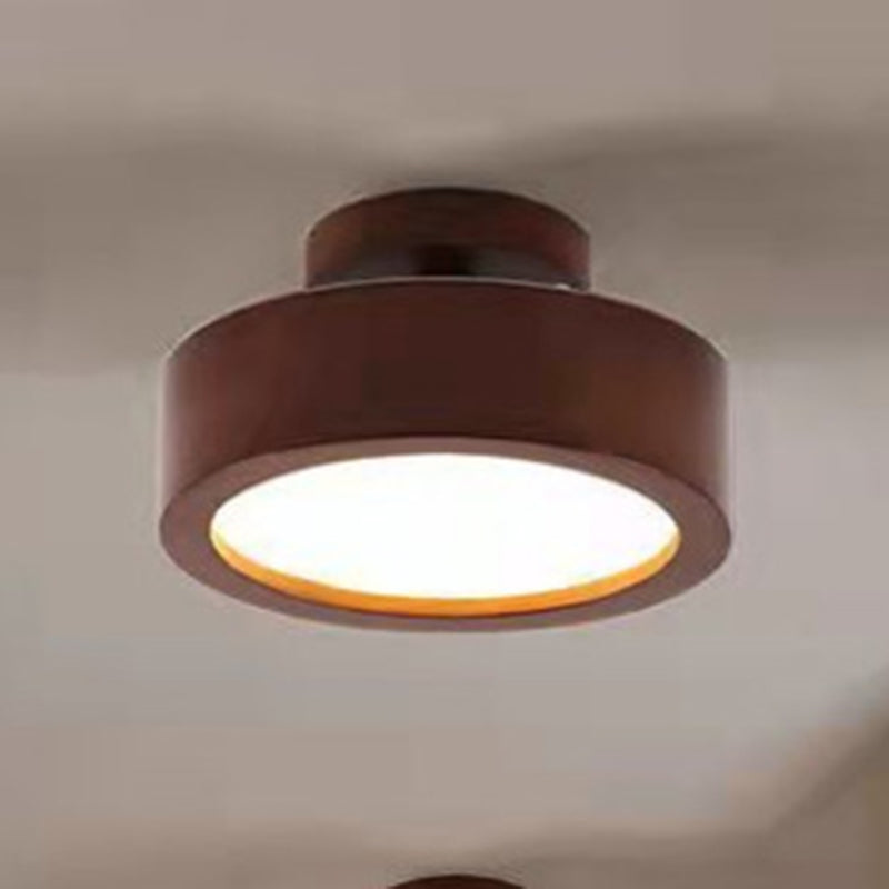 Modern Simplicity Round Acrylic Rubberwood LED Semi-flush Mount Ceiling Light for Bedroom