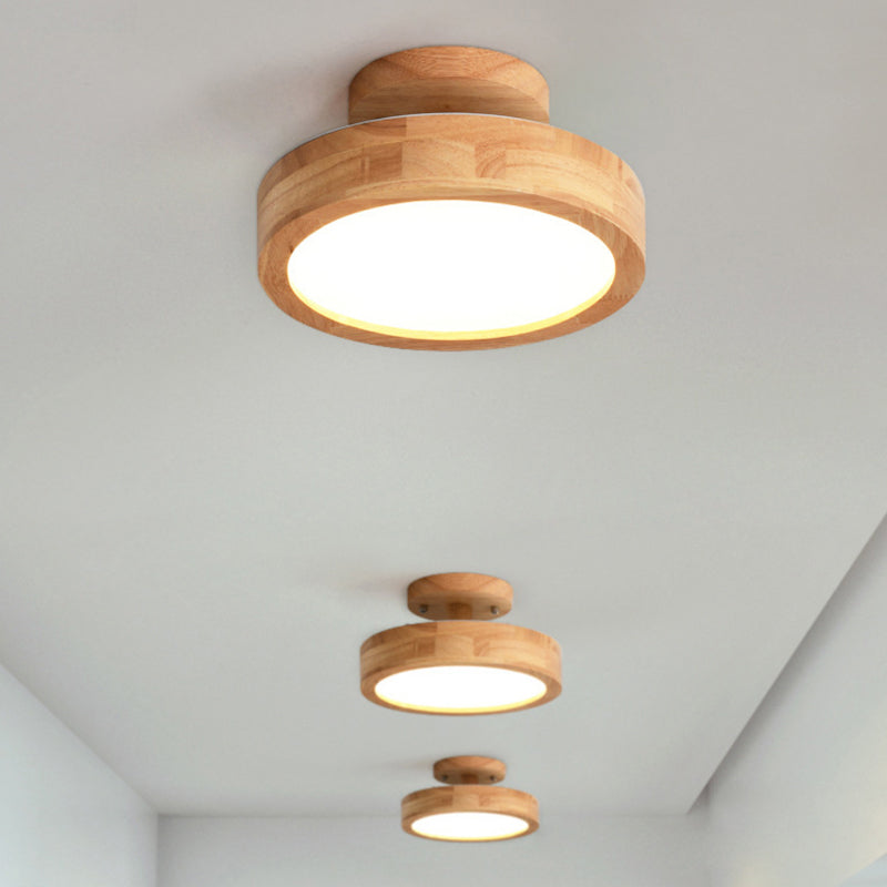 Modern Simplicity Round Acrylic Rubberwood LED Semi-flush Mount Ceiling Light for Bedroom