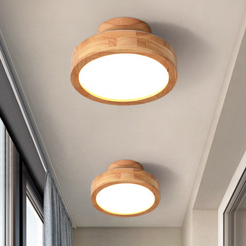 Modern Simplicity Round Acrylic Rubberwood LED Semi-flush Mount Ceiling Light for Bedroom