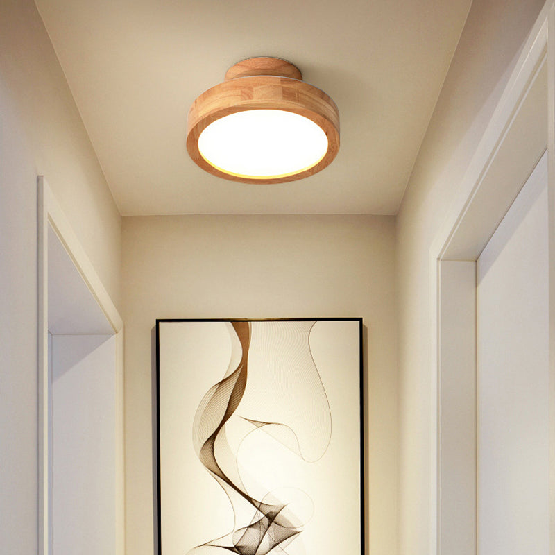 Modern Simplicity Round Acrylic Rubberwood LED Semi-flush Mount Ceiling Light for Bedroom