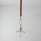 Contemporary Industrial Round Triangle Cone Ring Crystal Glass Iron Leather 1-Light Pendant Light For Living Room
