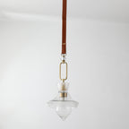 Contemporary Industrial Round Triangle Cone Ring Crystal Glass Iron Leather 1-Light Pendant Light For Living Room