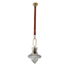 Contemporary Industrial Round Triangle Cone Ring Crystal Glass Iron Leather 1-Light Pendant Light For Living Room