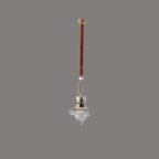 Contemporary Industrial Round Triangle Cone Ring Crystal Glass Iron Leather 1-Light Pendant Light For Living Room