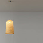 Traditional Chinese Cylinder Hanging Clock Bamboo Iron 1-Light Pendant Light For Living Room