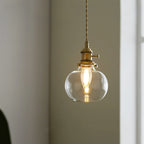 Contemporary Nordic Cylinder Ball Bowl Glass Brass 1-light Pendant Light for Living Room