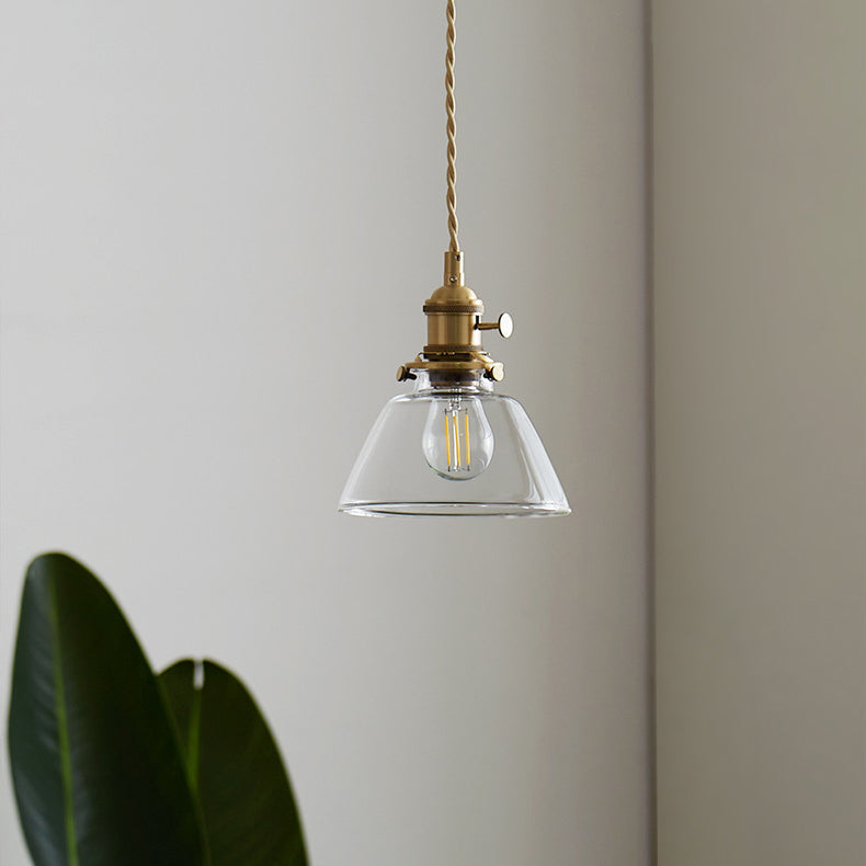 Contemporary Nordic Cylinder Ball Bowl Glass Brass 1-light Pendant Light for Living Room
