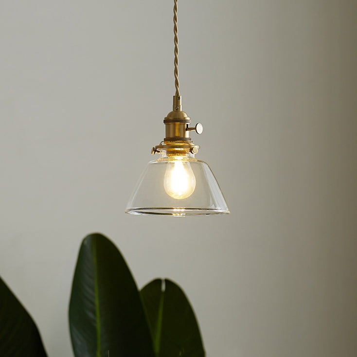 Contemporary Nordic Cylinder Ball Bowl Glass Brass 1-light Pendant Light for Living Room