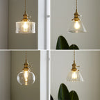 Contemporary Nordic Cylinder Ball Bowl Glass Brass 1-light Pendant Light for Living Room