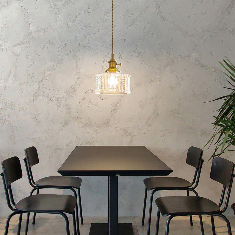 Contemporary Nordic Cylinder Ball Bowl Glass Brass 1-light Pendant Light for Living Room