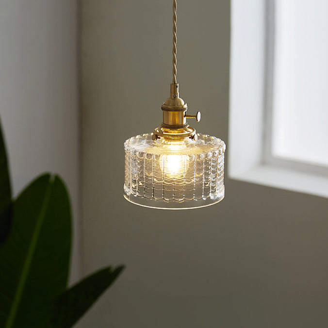 Contemporary Nordic Cylinder Ball Bowl Glass Brass 1-light Pendant Light for Living Room
