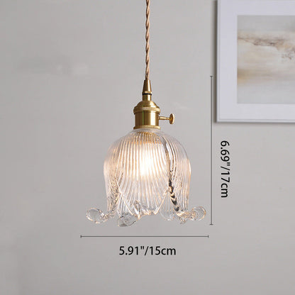 Traditional Vintage Floral Round Glass Copper 1-light Pendant Light for Living Room