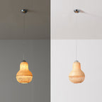 Traditional Chinese Winter Melon Flying Saucer Gourd Round Bamboo Iron 1-light Pendant Light for Living Room BulbSquare