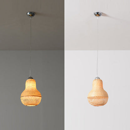 Traditional Chinese Winter Melon Flying Saucer Gourd Round Bamboo Iron 1-light Pendant Light for Living Room