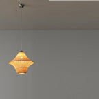 Traditional Chinese Winter Melon Flying Saucer Gourd Round Bamboo Iron 1-light Pendant Light for Living Room BulbSquare