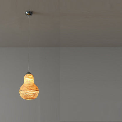 Traditional Chinese Winter Melon Flying Saucer Gourd Round Bamboo Iron 1-light Pendant Light for Living Room